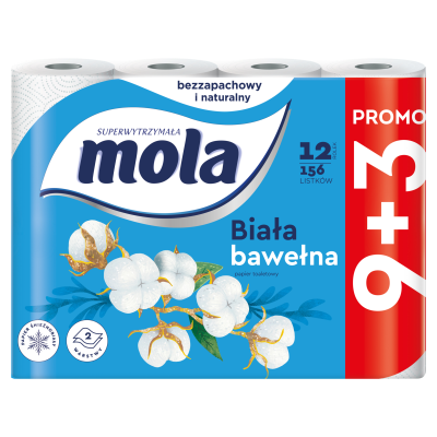 Mola Biała Bawełna 2- warstwowy papier toaletowy 9+3 rolki gratis