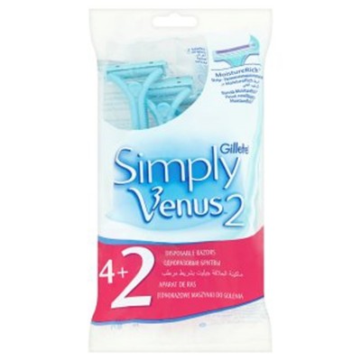 Gillette Simply Venus2, jednoczęściowa maszynka do golenia dla kobiet, 6 sztuk
