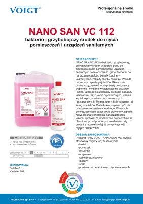 VC 112 Nano San skoncentrowany, antybakteryjny, antystatyczny środek do bieżącego mycia pomieszczeń i urządzeń sanitarnych, 1l