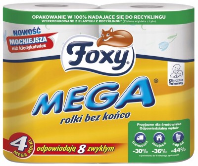 Foxy Mega biały papier toaletowy 3 warstwy 4 rolki