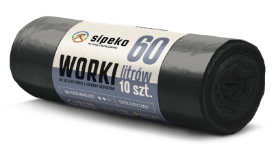 Sipeko worki na śmieci folia LDPE czarne 20mic / 60x72cm / 60 litrów / 10 sztuk