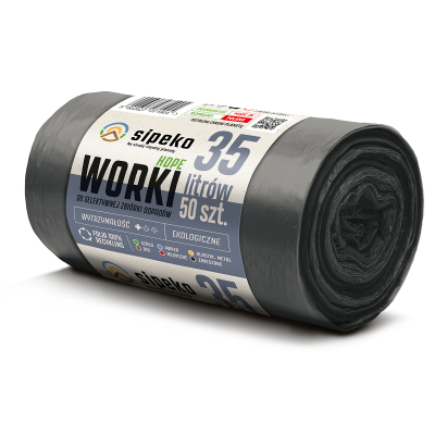 Sipeko worki na śmieci folia HDPE czarne 6mic / 50x54cm / 35 litrów / 50 sztuk