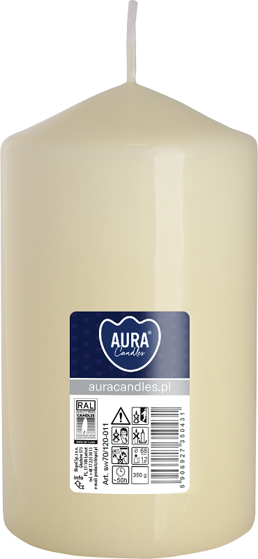 Bispol Aura sw70/120-011 Ecru świeca walec 7x12cm - 50 godzin