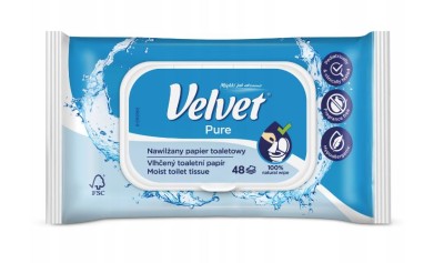 Velvet Pure, Nawilżany papier toaletowy, 42 listki