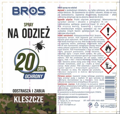 Bros środek na odzież odstraszający komary i kleszcze w sprayu 90ml