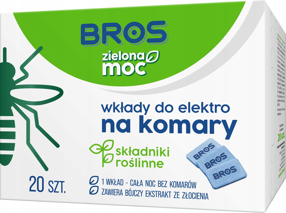 Bros Zielona Moc wkładki zapasowe do urządzenia elektrycznego przeciw komarom nasączone naturalnymi składnikami 20 sztuk