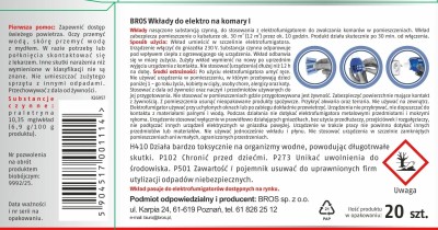 Bros Elektro wkładki zapasowe do urządzenia elektrycznego przeciw komarom 20 sztuk