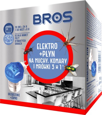 Bros Elektro urządzenie elektryczne z płynem 3w1 na muchy komary i mrówki 60 nocy