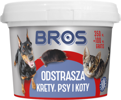 Bros odstraszający preparat na krety psy i koty 350ml+100ml gratis