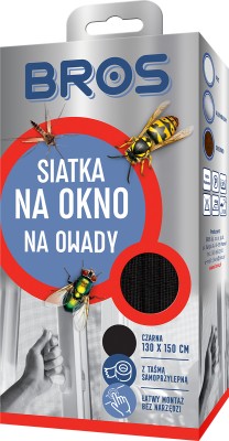 Bros, Czarna siatka na okno zabezpieczająca pomieszczenia przed owadami, 130x150cm