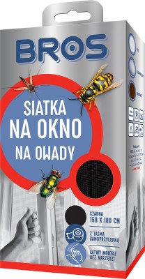 Bros, Czarna siatka na okno zabezpieczająca pomieszczenia przed owadami, 150x180cm