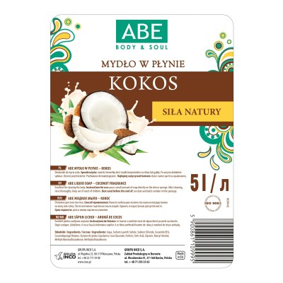Abe, Kokos z wyciągiem z migdałów, mydło w płynie, 5l
