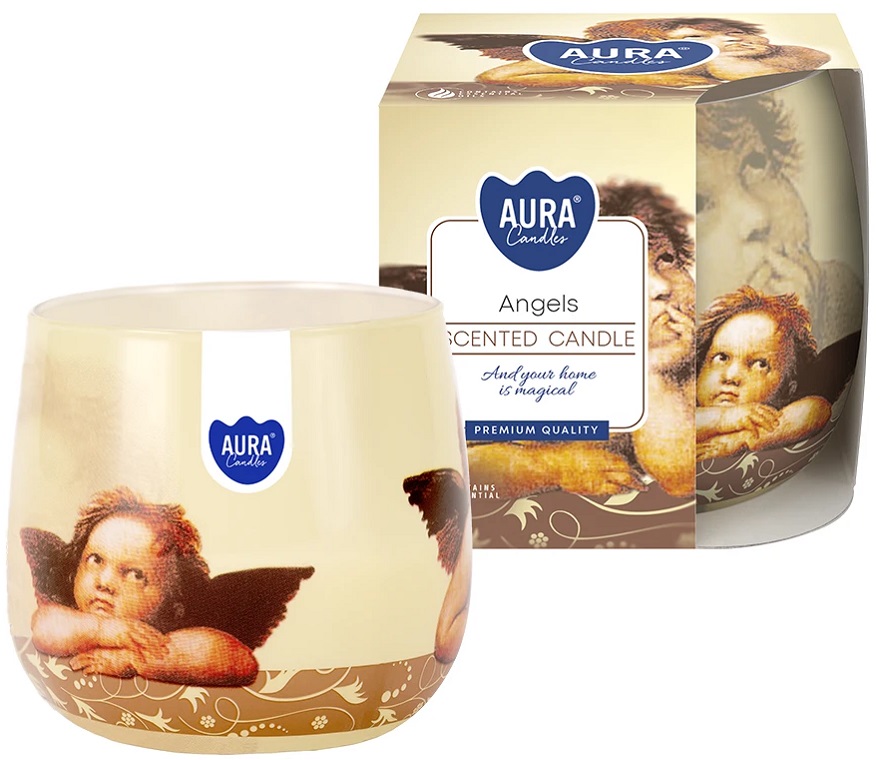 Bispol Aura sn71s-04 ANIOŁKI świeca zapachowa w szkle z wzorem - 20h