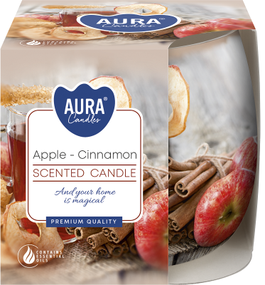 Bispol Aura sn71s-20 JABŁKO - CYNAMON świeca zapachowa w szkle z wzorem - 20h
