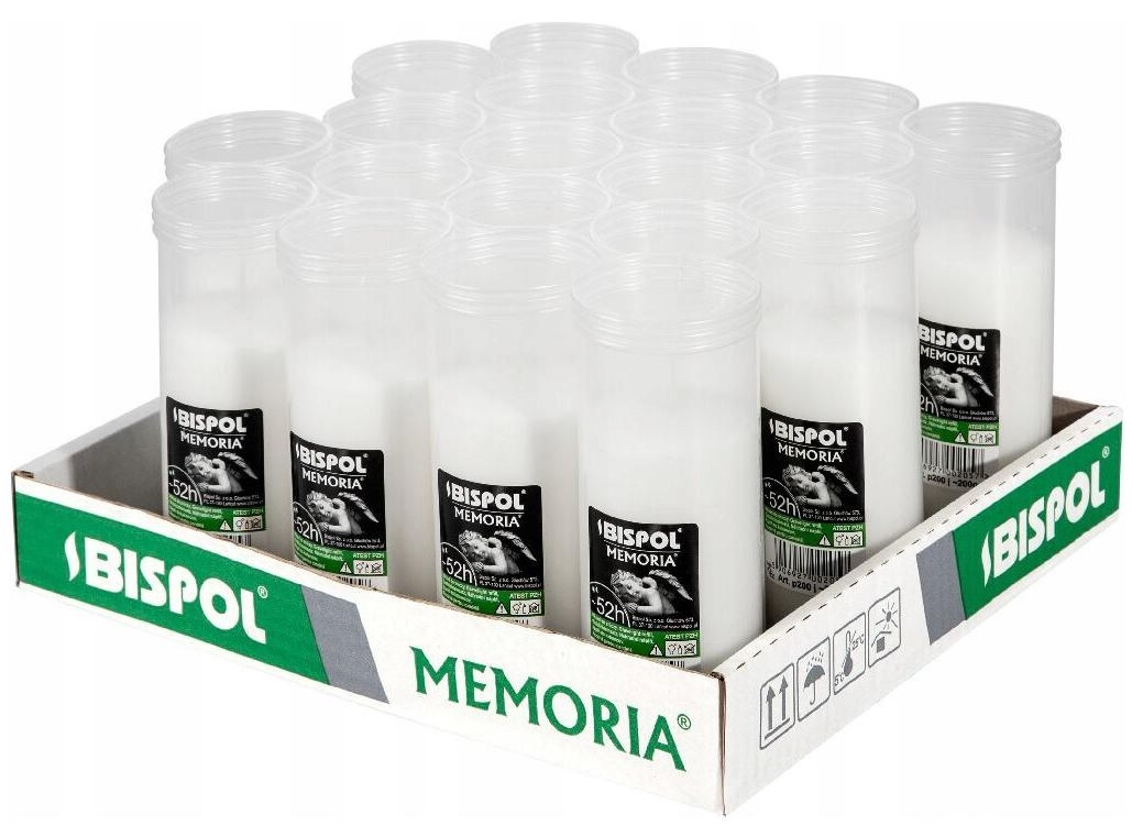 Bispol Memoria p200 wkłady parafinowe do zniczy 52 godziny palenia 20 sztuk