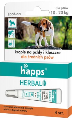 Happs Herbal krople przeciw pchłom i kleszczom dla średnich psów 10-20kg 4 sztuki