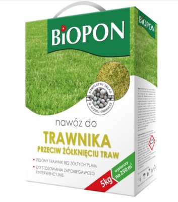 Biopon, nawóz granulowany do trawnika przeciw żółknięciu, 5kg