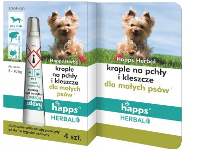 Happs Herbal krople przeciw pchłom i kleszczom dla małych psów do 10kg 4 sztuki