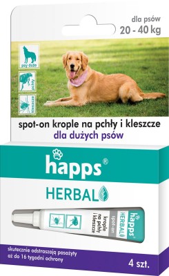 Happs Herbal krople przeciw pchłom i kleszczom dla dużych psów 20-40kg 4 sztuki