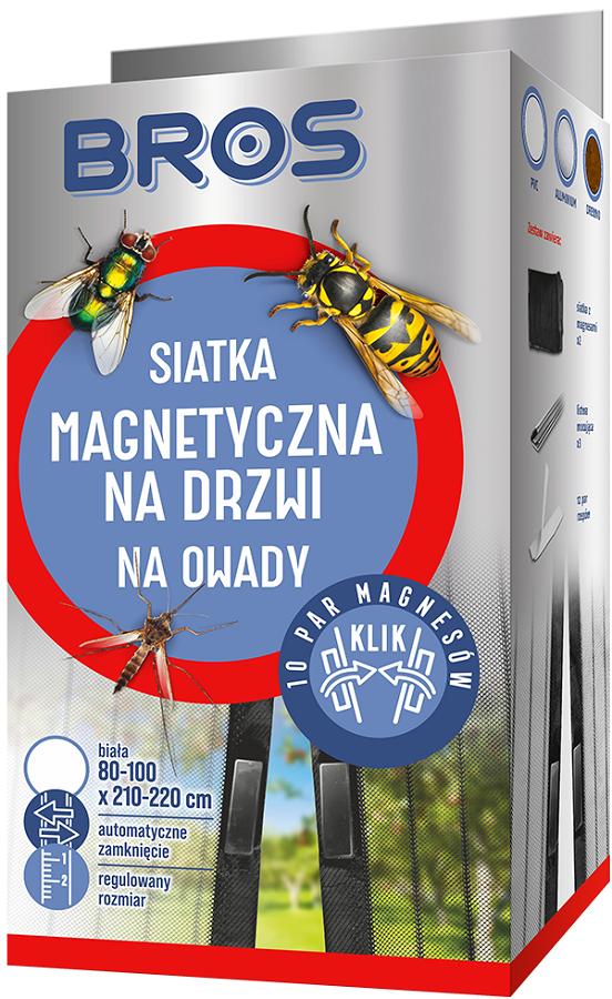 Bros Magnetyczna biała siatka na drzwi zabezpieczająca pomieszczenia przed owadami 100x220cm