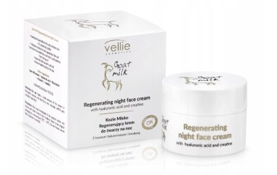 Vellie Kozie Mleko, krem do twarzy na noc, z kwasem hialuronowym i kreatyną, 50ml