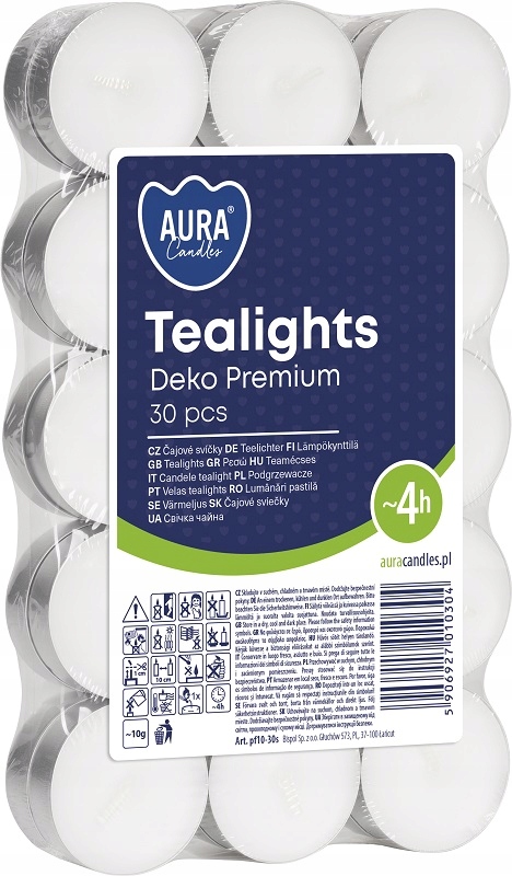 Bispol Aura Deco Premium Tealights pf10-30s podgrzewacze bezzapachowe 4h palenia 30 sztuk