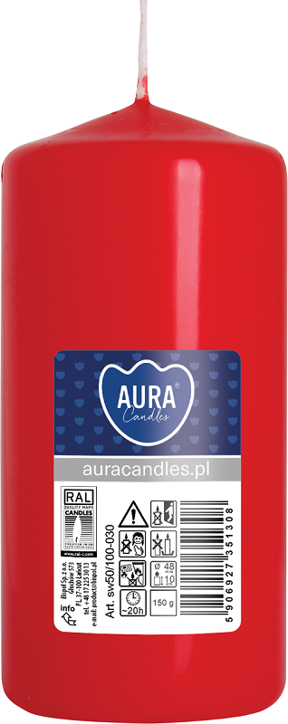 Bispol Aura sw50/100-030 Czerwona świeca walec 5x10cm - 20 godzin