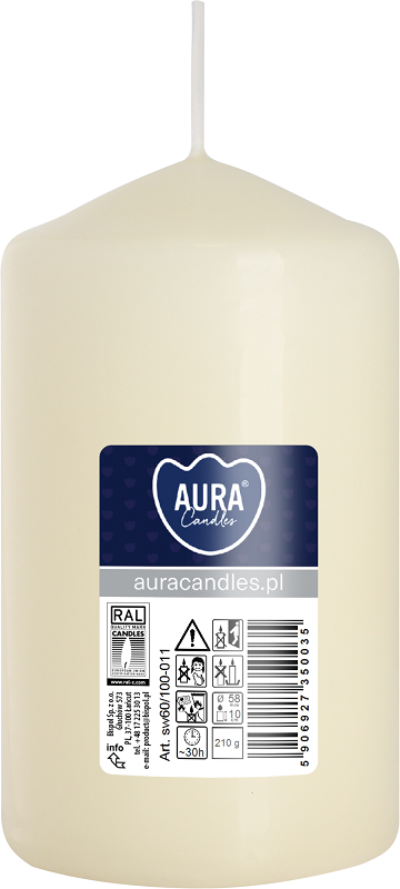 Bispol Aura sw60/100-011 Ecru świeca walec 6x10cm - 30 godzin