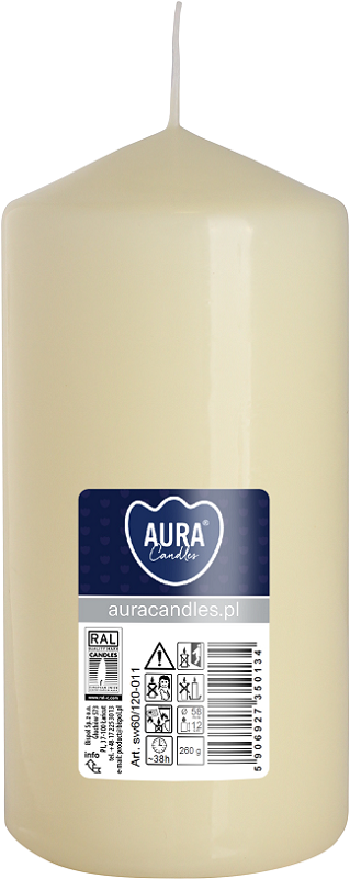 Bispol Aura sw60/120-011 Ecru świeca walec 6x12cm - 38 godzin