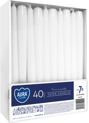 Bispol Aura s30-40-090 BIAŁA świeca stołowa stożek - 40 sztuk
