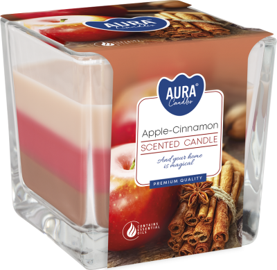 Bispol Aura snk80-87 JABŁKO i CYNAMON trójkolorowa świeca zapachowa w szkle - 32H