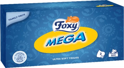 Foxy, Mega, chusteczki kosmetyczne, kartonik, 200 sztuk
