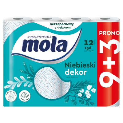 Mola Niebieski Dekor 2-warstwowy papier toaletowy 9+3 rolek