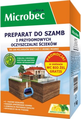 Bros Microbec Ultra Cytryna 1kg preparat do przydomowych oczyszczalni ścieków i szamb + WC Bio żel 500ml