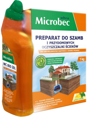 Bros Microbec Ultra Cytryna 1kg preparat do przydomowych oczyszczalni ścieków i szamb + WC Bio żel 500ml