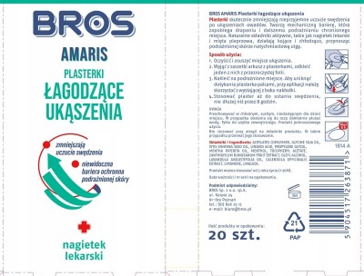 Bros Amaris plasterki łagodzące ukąszenia i zmniejszające uczucie swędzenia - 20 sztuk