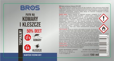 Bros środek przeciw komarom i kleszczom deet 50% płyn w rozpylaczu 130ml