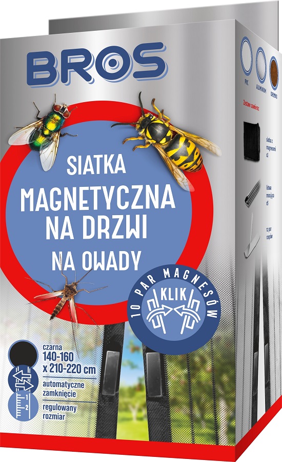 Bros Magnetyczna czarna siatka na drzwi zabezpieczająca pomieszczenia przed owadami 160x220cm