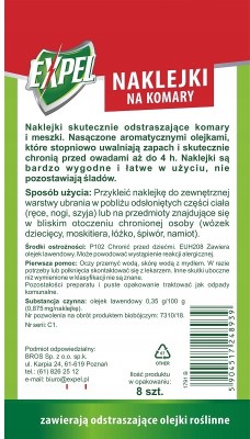 Expel naklejki przeciw komarom nasączone olejem odstraszającym z wesołym nadrukiem - 8 sztuk