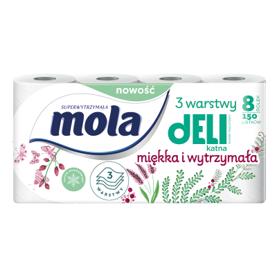 Mola Delikatna papier toaletowy 3-warstwowy biały 8 rolek