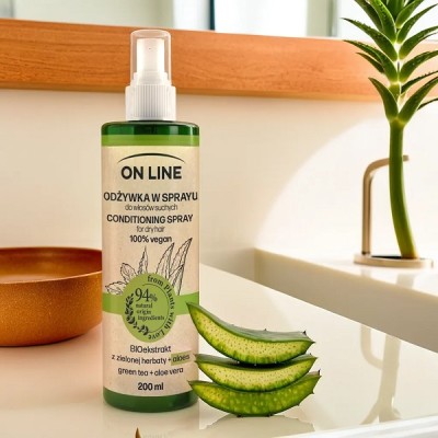 On Line From Plants With Love aloes i zielona herbata odżywka do włosów suchych w rozpylaczu 200ml
