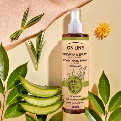On Line From Plants With Love aloes i zielona herbata odżywka do włosów suchych w rozpylaczu 200ml