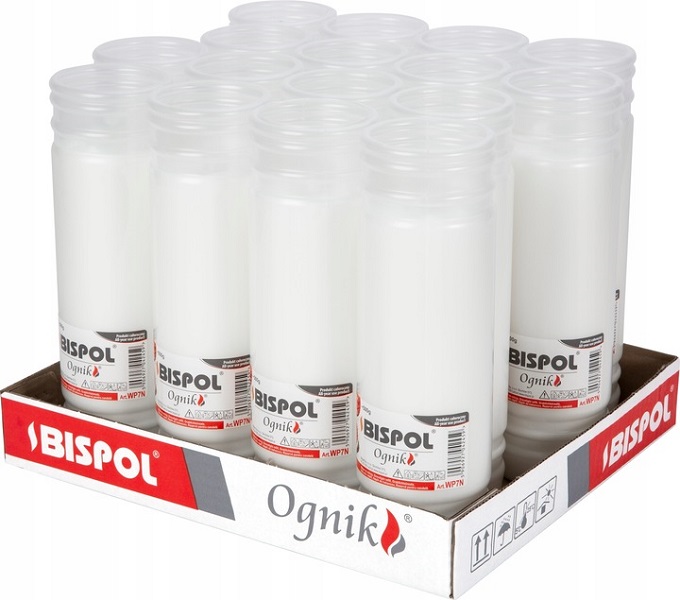 Bispol Ognik WP7N wkłady parafinowe do zniczy o czasie palenia 7 dni 16 sztuk