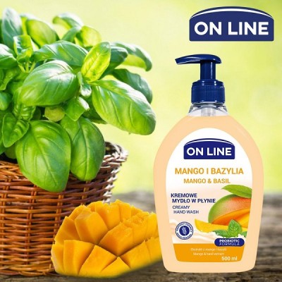 On Line Mango i Bazylia z probiotykami kremowe mydło w płynie z dozownikiem 500ml