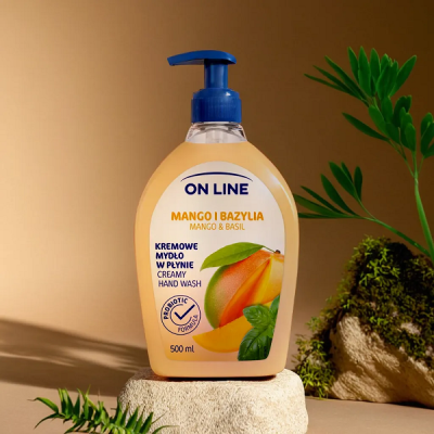 On Line Mango i Bazylia z probiotykami kremowe mydło w płynie z dozownikiem 500ml