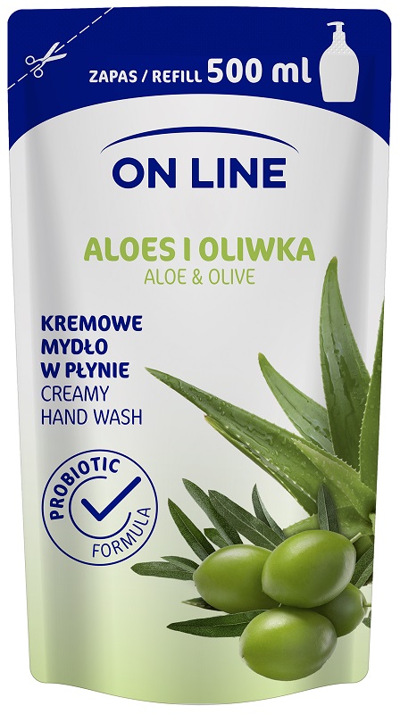 On Line Aloes i Oliwka z probiotykami mydło w płynie zapas 500ml