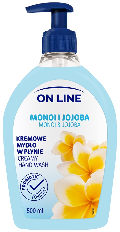 On Line Monoi i Jojoba kremowe mydło w płynie z prebiotykiem i dozownikiem 500ml