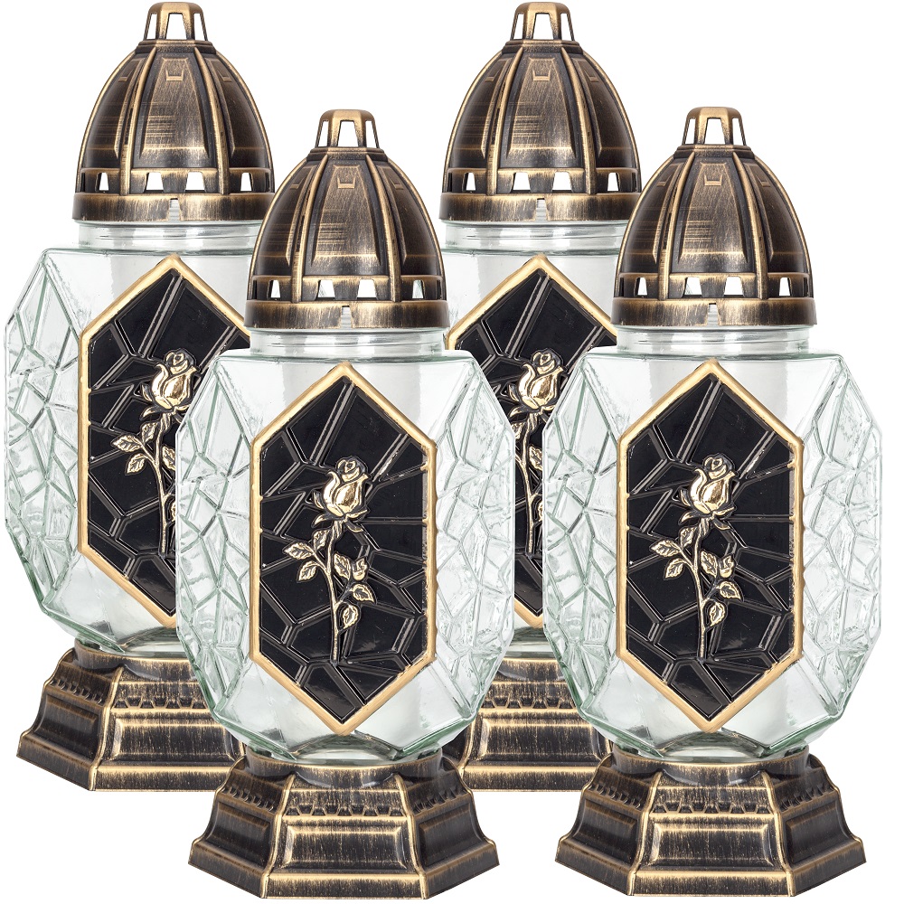 Bispol 4074 Złota Róża na czarnym tle znicz szklany 4 sztuki