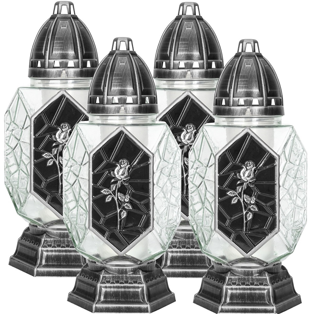 Bispol 4073 Róża na czarnym tle znicz szklany 4 sztuki