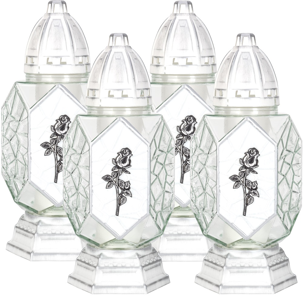 Bispol 4072 Róża na białym tle znicz szklany 4 sztuki